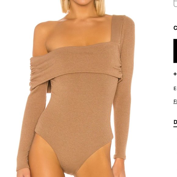 One Shoulder Tan Bodysuit - Picture 2 of 6